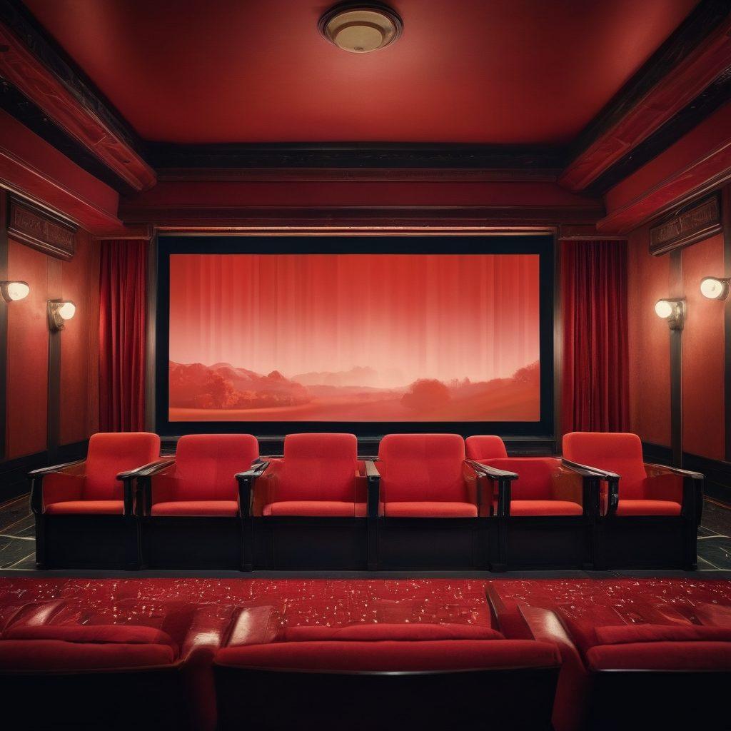 A vintage film reel unfurling, revealing iconic scenes from classic movies, intertwined with vibrant splashes of color and artistic brushstrokes. In the background, a dimly lit theatre with plush red seats, capturing the essence of cinematic history. Overlay subtle film strips and clapperboards to enhance the theme of film exploration. ethereal lighting. super-realistic. vibrant colors.